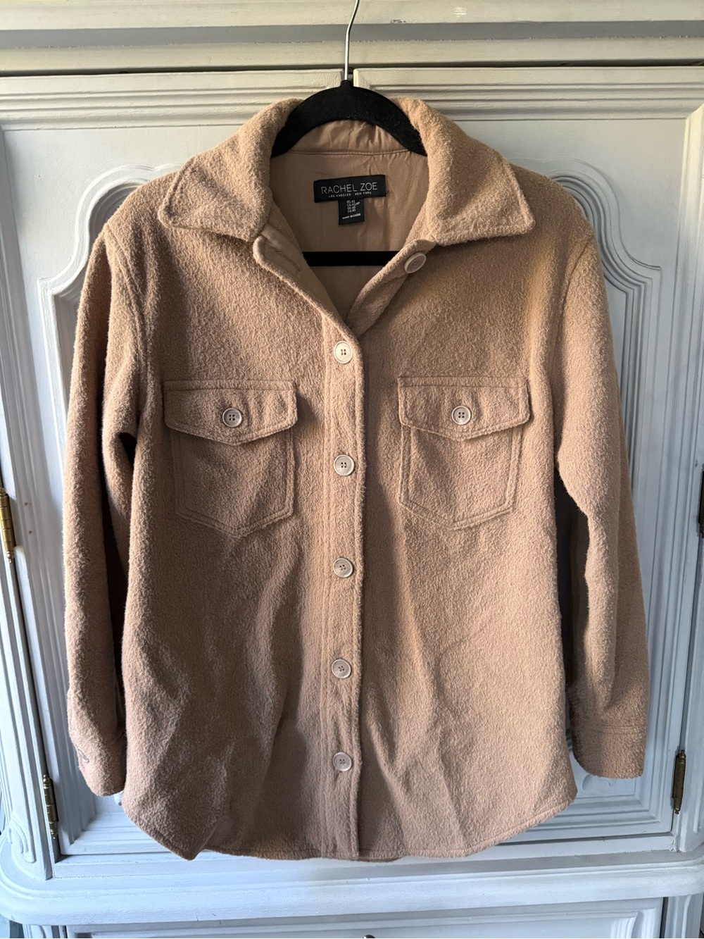 Rachel Zoe Beige Taupe Teddy Shacket with Pockets